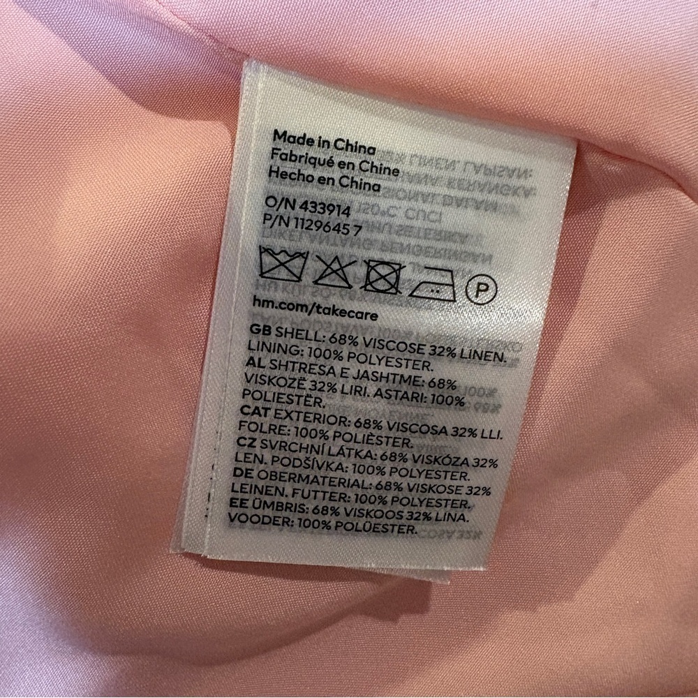 H&M Pink Linen Blend Double-Breasted Blazer Classic Office Minimalist - Picture 9 of 9